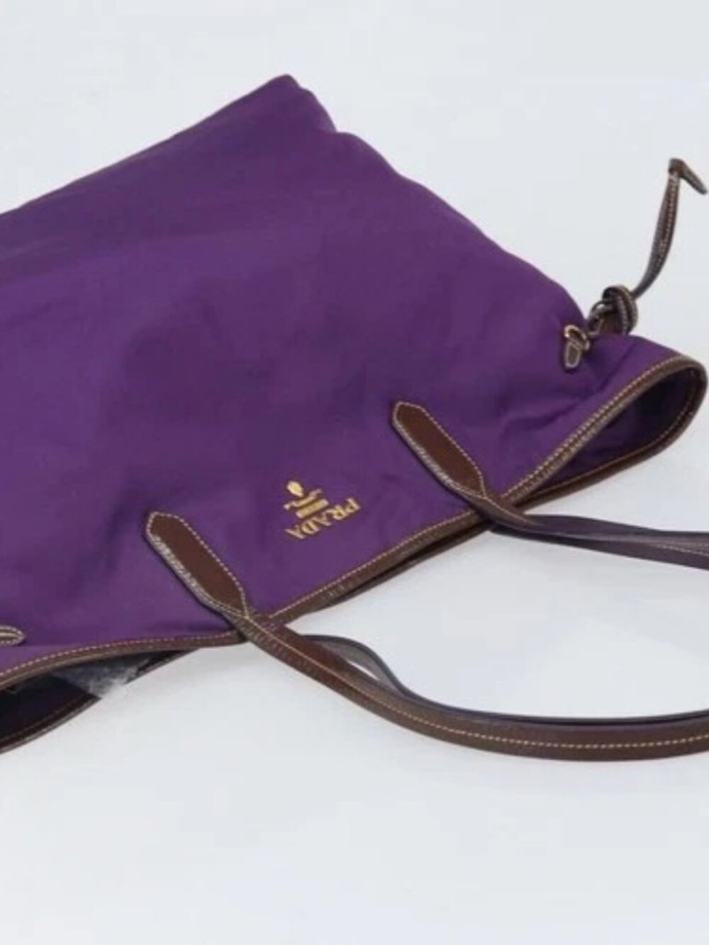 PRADA Tote Bag Nylon Purple Gold Auth 169896 - Picture 6 of 16